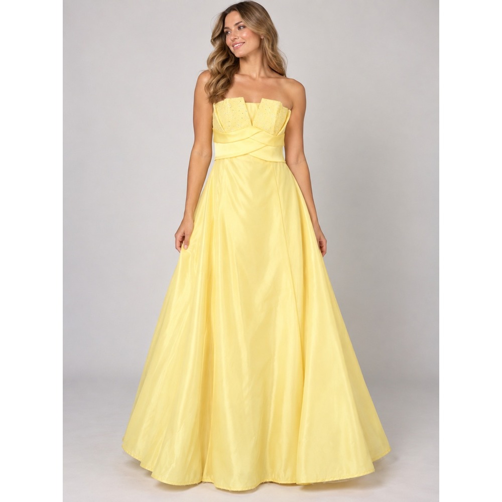 Vintage Jessica McClintock Gunne Sax Women 15 Yellow Strapless Beaded Gown Prom